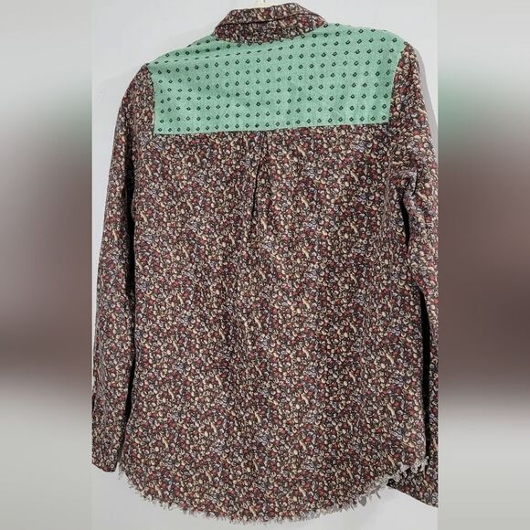 ODDY size small floral print button up with fringe longsleeve top NWT - Picture 2 of 6